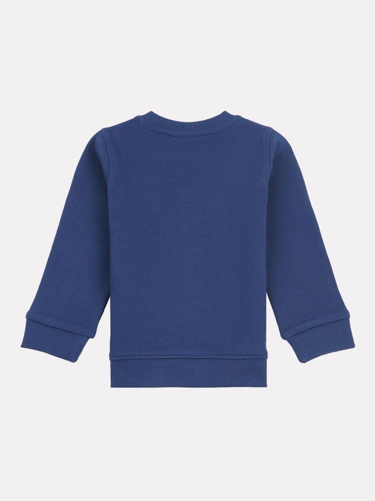 New Balance Blue Kids 100% Cotton French Terry Stacked Logo Crew Sweat Top - Image 2 of 3