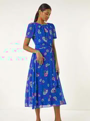 Roman Blue Floral Pleated Chiffon Dress - Image 1 of 2