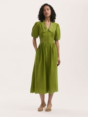 Finery Green Arianna Embroidered Cotton Midi Dress - Image 1 of 4