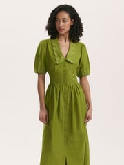 Finery Green Arianna Embroidered Cotton Midi Dress - Image 3 of 4