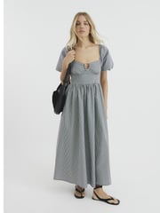 River Island Black Gingham Poplin Trim Midi Dress - Image 1 of 4