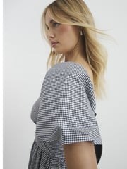 River Island Black Gingham Poplin Trim Midi Dress - Image 4 of 4