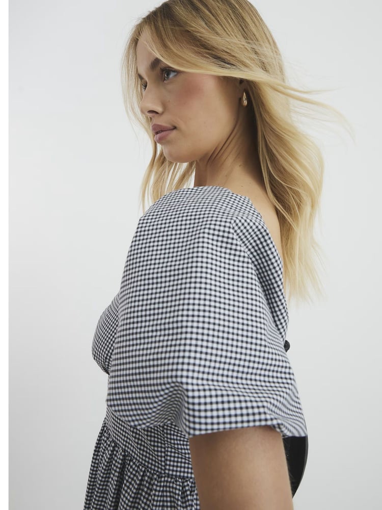 River Island Black Gingham Poplin Trim Midi Dress - Image 4 of 4
