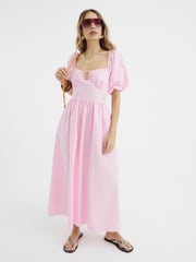 River Island Pink Poplin Trim Midi Dress - Image 1 of 4
