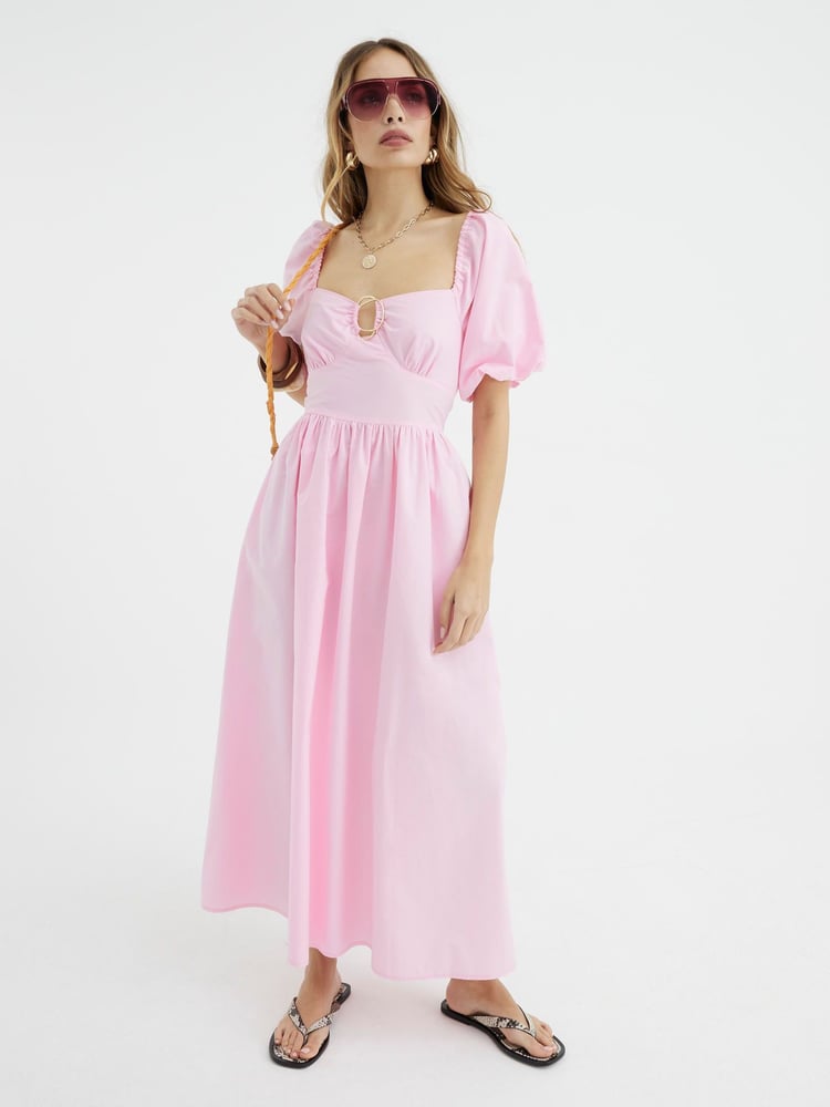 River Island Pink Poplin Trim Midi Dress - Image 1 of 4 River Island Pink Poplin Trim Midi Dress - Image 1 of 4