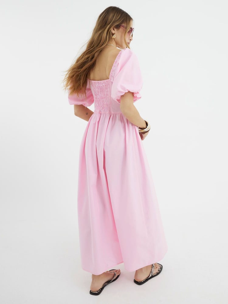 River Island Pink Poplin Trim Midi Dress - Image 2 of 4 River Island Pink Poplin Trim Midi Dress - Image 2 of 4