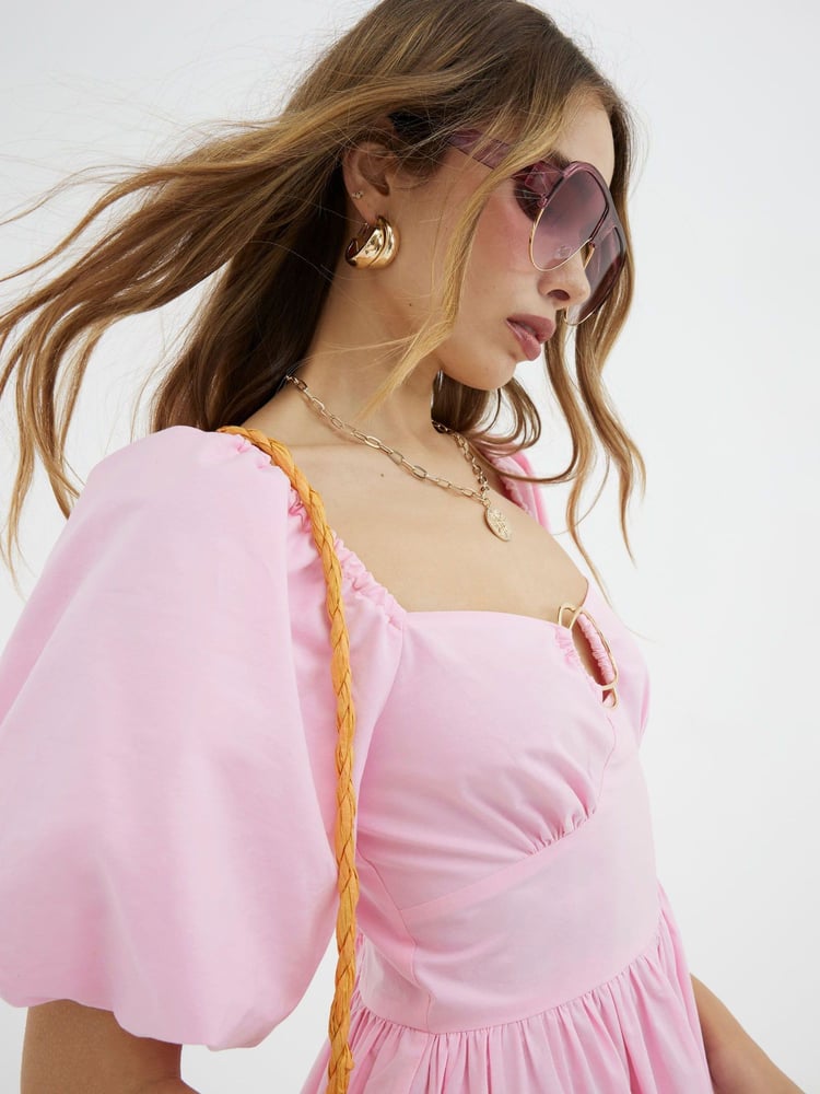 River Island Pink Poplin Trim Midi Dress - Image 4 of 4