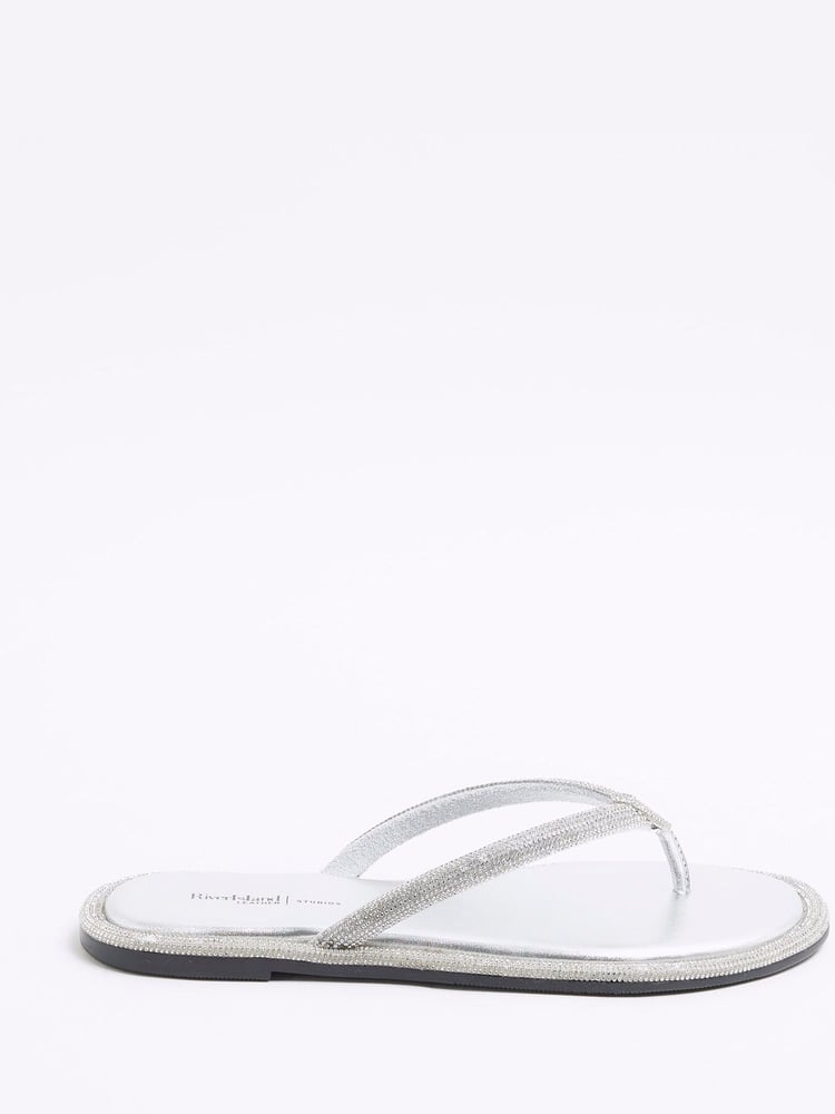 River Island Silver Toe Thong Embellished Sandals - Image 2 of 5 River Island Silver Toe Thong Embellished Sandals - Image 2 of 5