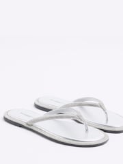 River Island Silver Toe Thong Embellished Sandals - Image 3 of 5