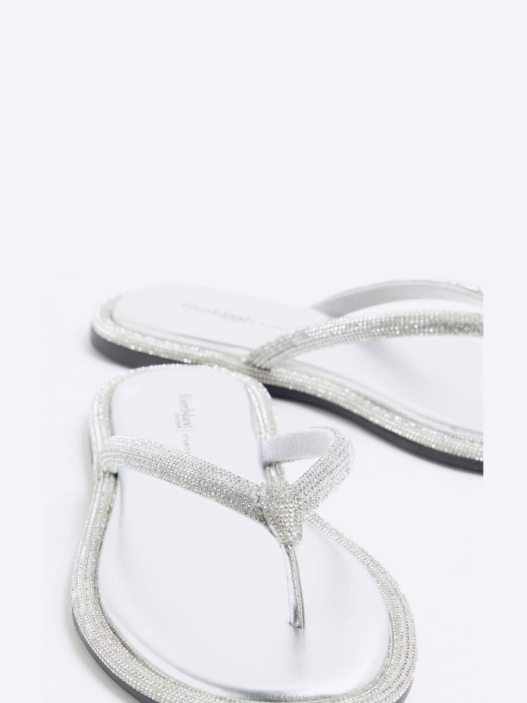River Island Silver Toe Thong Embellished Sandals - Image 5 of 5 River Island Silver Toe Thong Embellished Sandals - Image 5 of 5