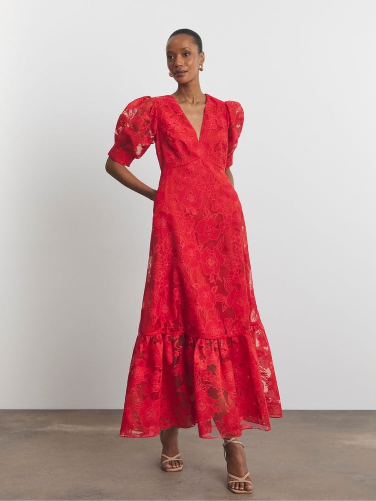 Joanna Hope Red Organza Burnout Dress - Image 1 of 4