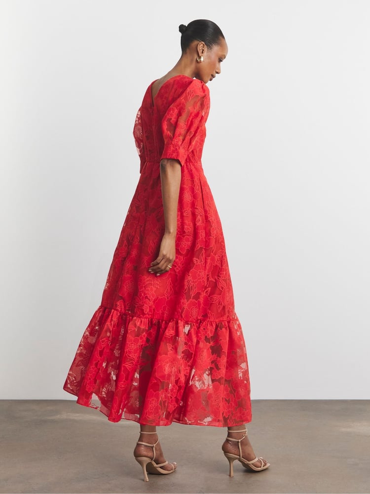Joanna Hope Red Organza Burnout Dress - Image 2 of 4