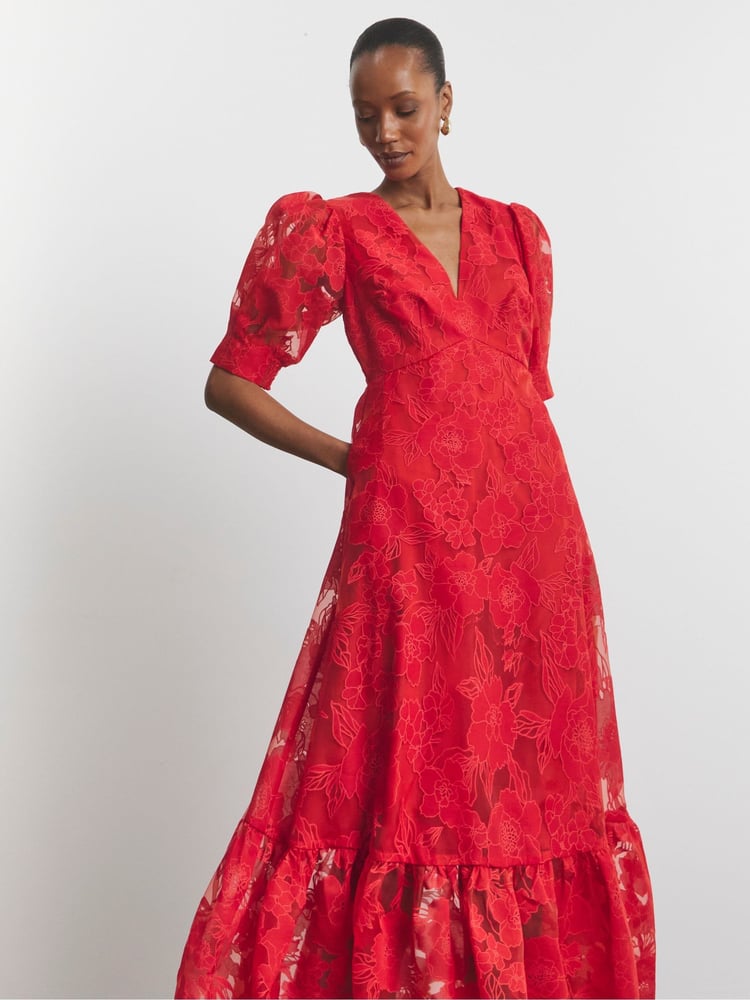 Joanna Hope Red Organza Burnout Dress - Image 4 of 4