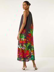 Roman Black Floral Print Watercolour Motif Midi Dress - Image 3 of 5