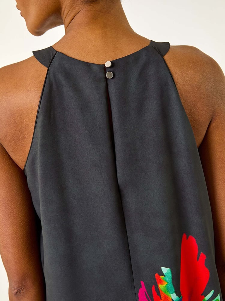 Roman Black Floral Print Watercolour Motif Midi Dress - Image 5 of 5