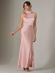 Jolie Moi Pink Halter Neck Maxi Dress - Image 5 of 6
