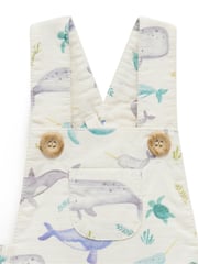 Purebaby Blue Whale Print Short Leg 100% Cotton Dungarees - Image 3 of 6