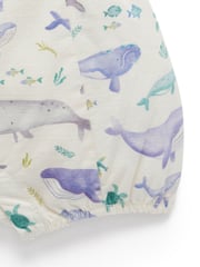 Purebaby Blue Whale Print Short Leg 100% Cotton Dungarees - Image 4 of 6