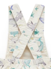 Purebaby Blue Whale Print Short Leg 100% Cotton Dungarees - Image 6 of 6