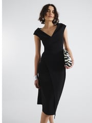 River Island Black Asymetric Wrap Midi Dress - Image 1 of 4