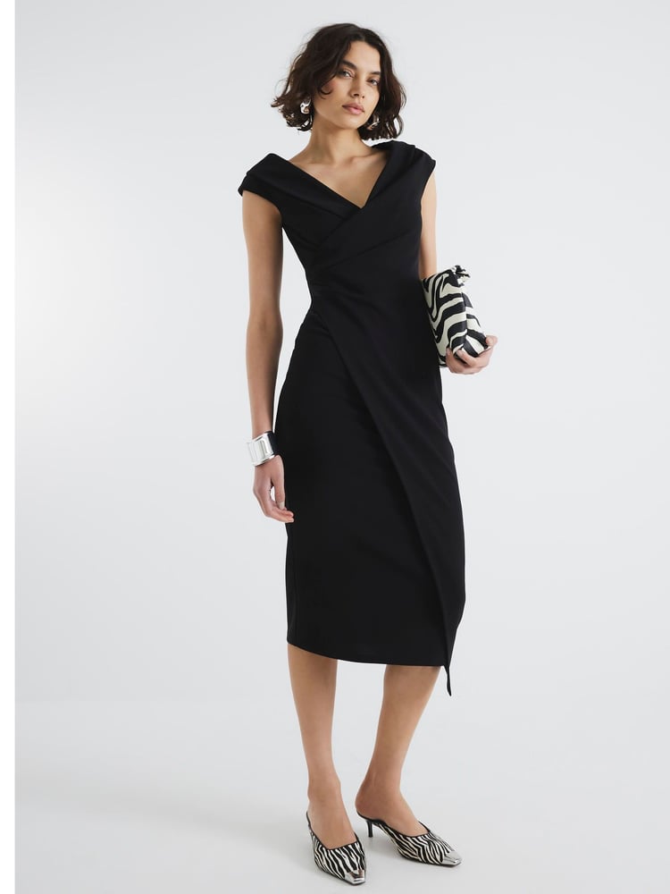 River Island Black Asymetric Wrap Midi Dress - Image 4 of 4 River Island Black Asymetric Wrap Midi Dress - Image 4 of 4