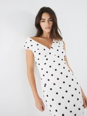 River Island Cream Polka Dot Asymmetric Wrap Midi Dress - Image 1 of 4
