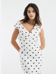 River Island Cream Polka Dot Asymmetric Wrap Midi Dress - Image 4 of 4