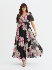 Scarlett & Jo Black/Pink Flower Isabelle Float Sleeve Maxi Dress - Image 1 of 4