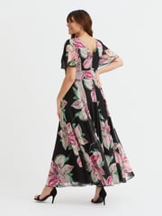 Scarlett & Jo Black/Pink Flower Isabelle Float Sleeve Maxi Dress - Image 4 of 4