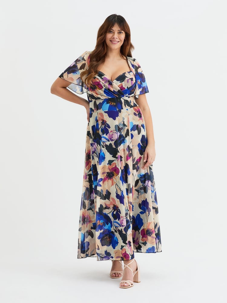 Scarlett & Jo Blue Kemi Bolero Wrap Bodice Maxi Gown - Image 1 of 4