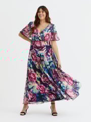 Scarlett & Jo Blue/Pink Rose Isabelle Float Sleeve Maxi Dress - Image 1 of 4
