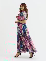 Scarlett & Jo Blue/Pink Rose Isabelle Float Sleeve Maxi Dress - Image 3 of 4