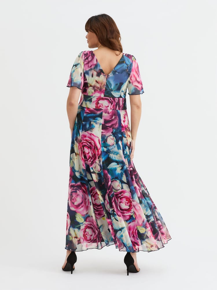 Scarlett & Jo Blue/Pink Rose Isabelle Float Sleeve Maxi Dress - Image 4 of 4