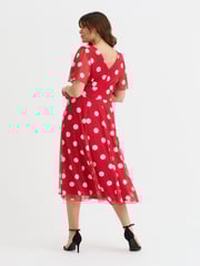 Scarlett & Jo Red White Polka Dot Victoria Angel Sleeve Mesh Midi long Dress - Image 4 of 4