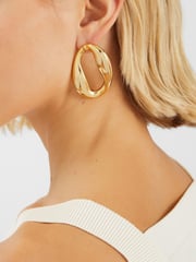 Accessorize Gold Plated 14ct Molten Loop Stud Earrings - Image 2 of 2