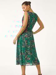Roman Green Animal Print Pleated Midi Dress - Image 3 of 5