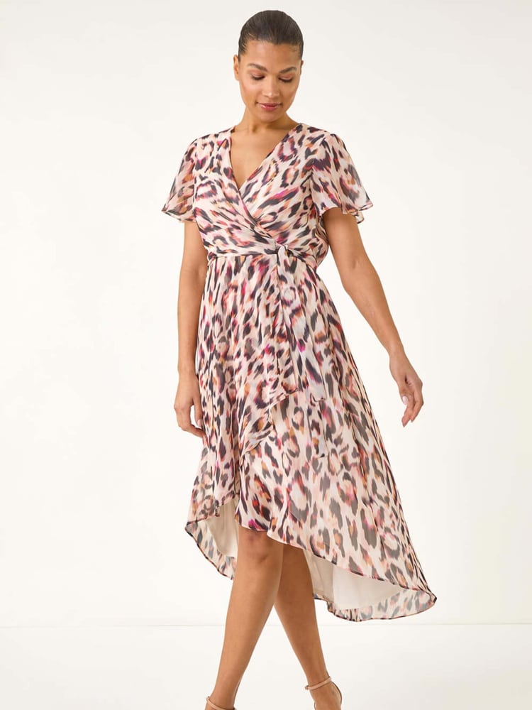 Roman Brown Leopard Ruffle Front Dress - Image 1 of 5