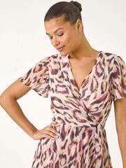 Roman Brown Leopard Ruffle Front Dress - Image 4 of 5