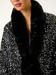 Roman Black Faux Fur Trim Sequin Cardigan Cape - Image 5 of 5
