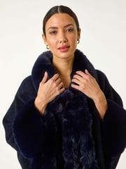 Roman Blue Classic Faux Fur Trim Cardigan Cape - Image 1 of 5