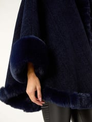 Roman Blue Classic Faux Fur Trim Cardigan Cape - Image 5 of 5