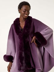 Roman Purple Dip Dye Faux Fur Trim Cardigan Cape - Image 1 of 5