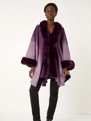 Roman Purple Dip Dye Faux Fur Trim Cardigan Cape - Image 2 of 5