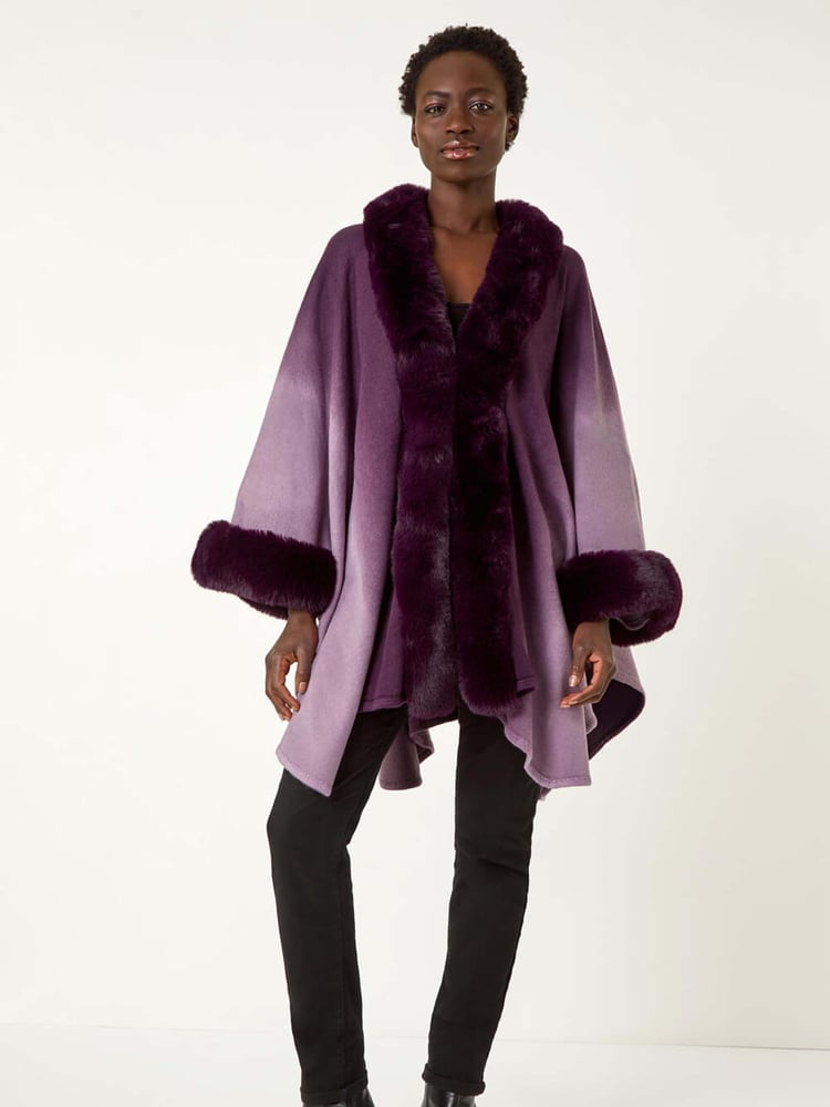 Roman Purple Dip Dye Faux Fur Trim Cardigan Cape - Image 2 of 5