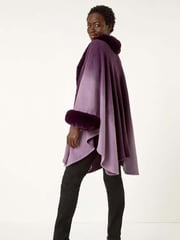 Roman Purple Dip Dye Faux Fur Trim Cardigan Cape - Image 3 of 5