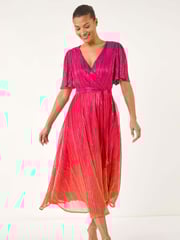 Roman Orange Ombre Plisse Midi Wrap Dress - Image 1 of 5