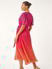 Roman Orange Ombre Plisse Midi Wrap Dress - Image 3 of 5