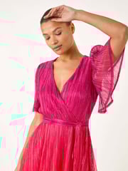 Roman Orange Ombre Plisse Midi Wrap Dress - Image 4 of 5
