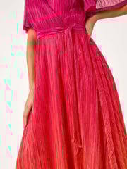 Roman Orange Ombre Plisse Midi Wrap Dress - Image 5 of 5
