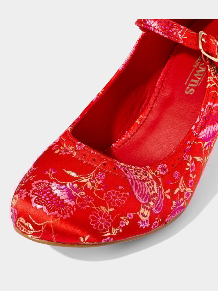 Joe Browns Red Satin Jacquard Mary Jane Heels - Image 5 of 5